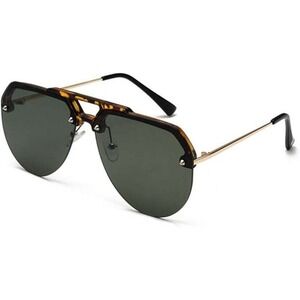 Aviator Sunglasses Rimless Shield Fashion Tortoise Gold Accents Retro Shades NEw